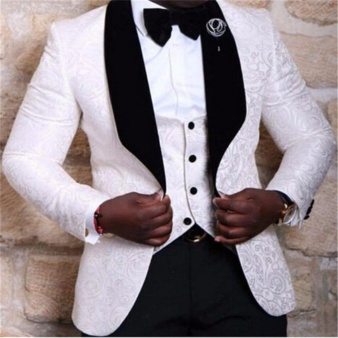 Image of Beige Mens Suits Three Piece Jacket Pants Vest Custom Slim Fit Male Blazer Wedding Groom Tuxedos men suit