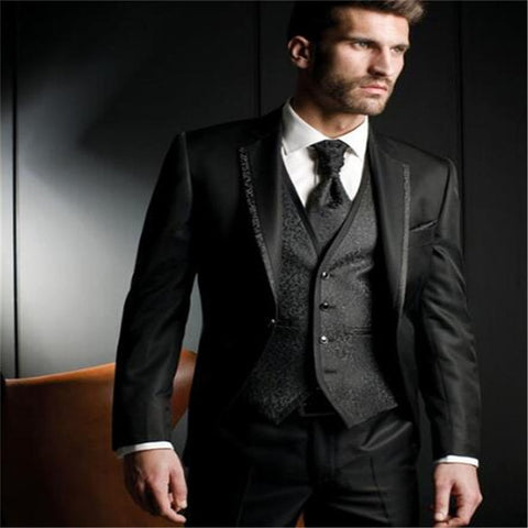 Image of Beige Mens Suits Three Piece Jacket Pants Vest Custom Slim Fit Male Blazer Wedding Groom Tuxedos men suit
