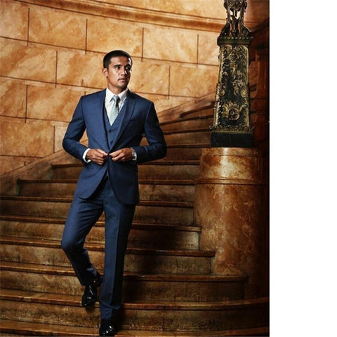 Image of Beige Mens Suits Three Piece Jacket Pants Vest Custom Slim Fit Male Blazer Wedding Groom Tuxedos men suit