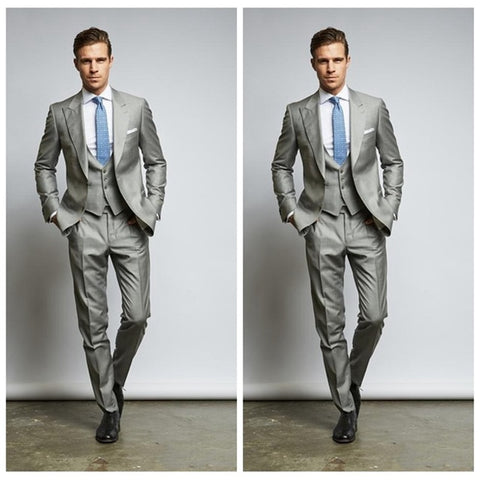 Image of Beige Mens Suits Three Piece Jacket Pants Vest Custom Slim Fit Male Blazer Wedding Groom Tuxedos men suit