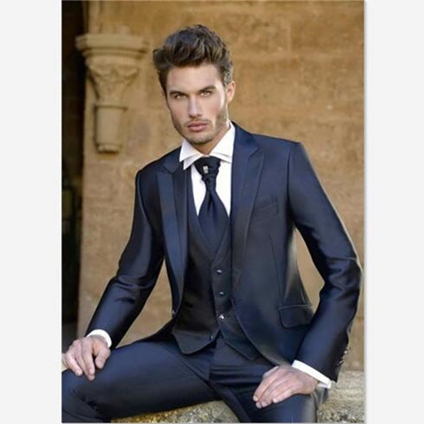 Image of Beige Mens Suits Three Piece Jacket Pants Vest Custom Slim Fit Male Blazer Wedding Groom Tuxedos men suit