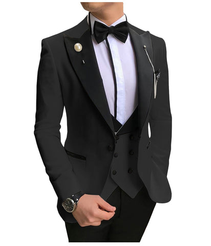 Image of Men Suits 3 Pieces Slim Fit Business Suits Groom Champagne Noble Grey White Tuxedos for Formal Wedding suit (Blazer+Pants+Vest)