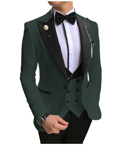 Image of Men Suits 3 Pieces Slim Fit Business Suits Groom Champagne Noble Grey White Tuxedos for Formal Wedding suit (Blazer+Pants+Vest)