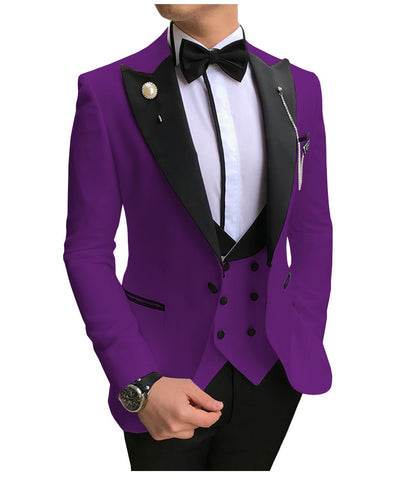 Image of Men Suits 3 Pieces Slim Fit Business Suits Groom Champagne Noble Grey White Tuxedos for Formal Wedding suit (Blazer+Pants+Vest)