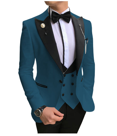 Image of Men Suits 3 Pieces Slim Fit Business Suits Groom Champagne Noble Grey White Tuxedos for Formal Wedding suit (Blazer+Pants+Vest)