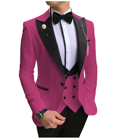 Image of Men Suits 3 Pieces Slim Fit Business Suits Groom Champagne Noble Grey White Tuxedos for Formal Wedding suit (Blazer+Pants+Vest)