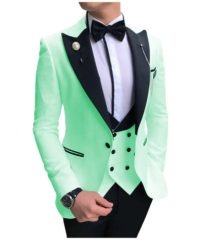 Image of Men Suits 3 Pieces Slim Fit Business Suits Groom Champagne Noble Grey White Tuxedos for Formal Wedding suit (Blazer+Pants+Vest)