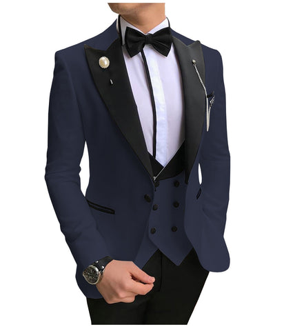 Image of Men Suits 3 Pieces Slim Fit Business Suits Groom Champagne Noble Grey White Tuxedos for Formal Wedding suit (Blazer+Pants+Vest)