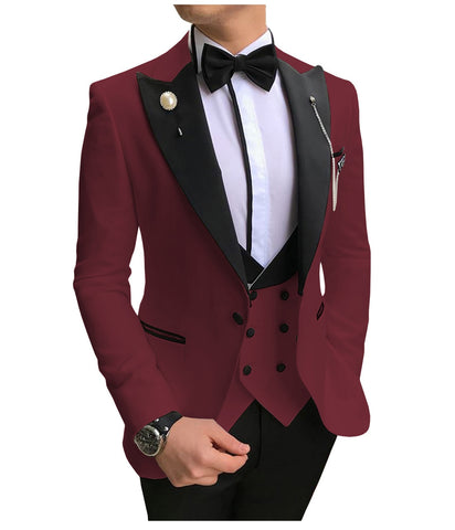 Image of Men Suits 3 Pieces Slim Fit Business Suits Groom Champagne Noble Grey White Tuxedos for Formal Wedding suit (Blazer+Pants+Vest)