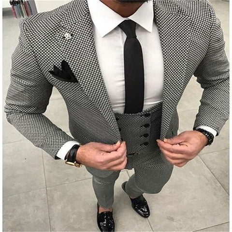 Image of Beige Mens Suits Three Piece Jacket Pants Vest Custom Slim Fit Male Blazer Wedding  Groom Tuxedos men suit