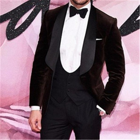 Image of Beige Mens Suits Three Piece Jacket Pants Vest Custom Slim Fit Male Blazer Wedding  Groom Tuxedos men suit