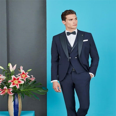 Image of Beige Mens Suits Three Piece Jacket Pants Vest Custom Slim Fit Male Blazer Wedding  Groom Tuxedos men suit