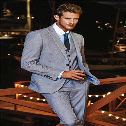 Image of Beige Mens Suits Three Piece Jacket Pants Vest Custom Slim Fit Male Blazer Wedding  Groom Tuxedos men suit