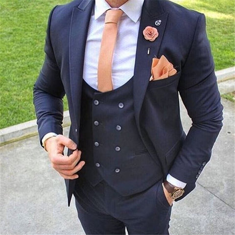 Image of Beige Mens Suits Three Piece Jacket Pants Vest Custom Slim Fit Male Blazer Wedding  Groom Tuxedos men suit