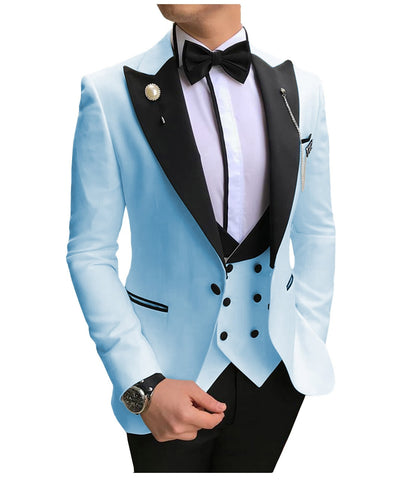 Image of Men Suits 3 Pieces Slim Fit Business Suits Groom Champagne Noble Grey White Tuxedos for Formal Wedding suit (Blazer+Pants+Vest)