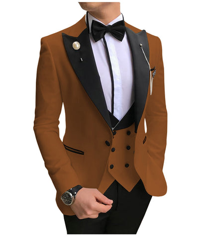 Image of Men Suits 3 Pieces Slim Fit Business Suits Groom Champagne Noble Grey White Tuxedos for Formal Wedding suit (Blazer+Pants+Vest)
