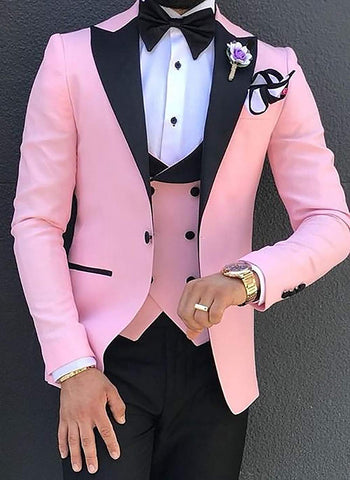 Image of Men Suits 3 Pieces Slim Fit Business Suits Groom Champagne Noble Grey White Tuxedos for Formal Wedding suit (Blazer+Pants+Vest)