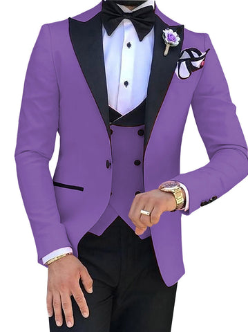 Image of Men Suits 3 Pieces Slim Fit Business Suits Groom Champagne Noble Grey White Tuxedos for Formal Wedding suit (Blazer+Pants+Vest)