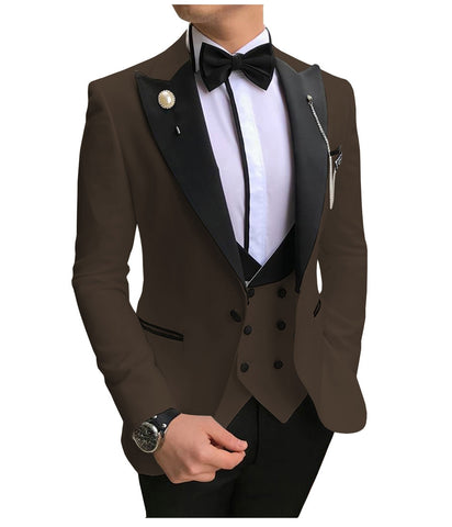 Image of Men Suits 3 Pieces Slim Fit Business Suits Groom Champagne Noble Grey White Tuxedos for Formal Wedding suit (Blazer+Pants+Vest)