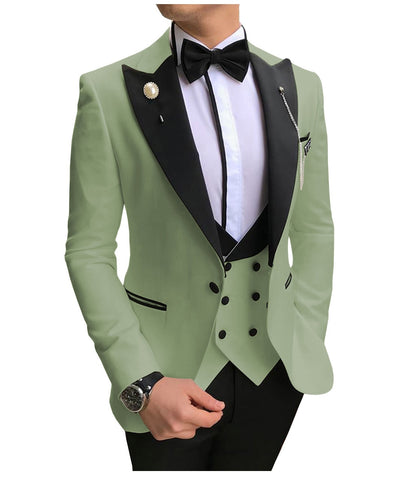 Image of Men Suits 3 Pieces Slim Fit Business Suits Groom Champagne Noble Grey White Tuxedos for Formal Wedding suit (Blazer+Pants+Vest)