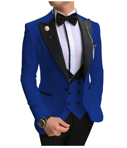 Image of Men Suits 3 Pieces Slim Fit Business Suits Groom Champagne Noble Grey White Tuxedos for Formal Wedding suit (Blazer+Pants+Vest)