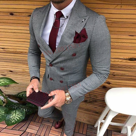 Image of Los últimos diseños de pantalones de abrigo doble botonadura traje de hombre Slim Fit trajes de boda de moda para hombres Prom Groom smoking chaqueta con pantalones Set